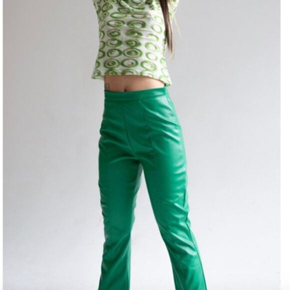find me now Pants - FIND ME NOW Faux Leather Pants Size S Green Vegan Leather Boot Slit